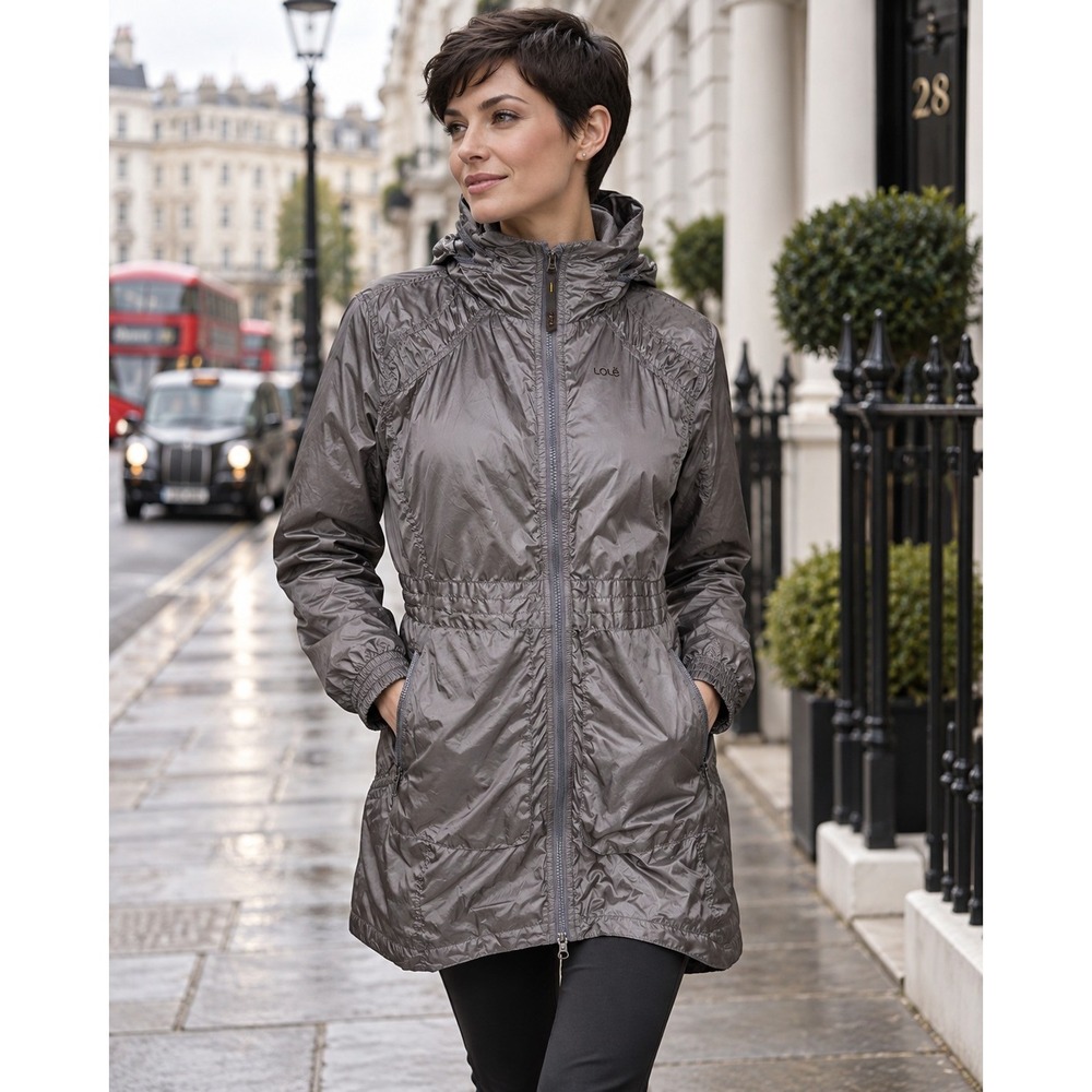 Lole Women Gray DWR Water Repellent Hooded Windbreaker Jacket Size Medium 10-12
